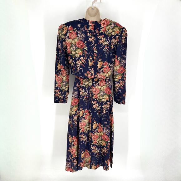 Jessica Howard VINTAGE Lace Inset Floral Midi Dress Sz 10 Navy Pink Purple Green - Picture 6 of 12
